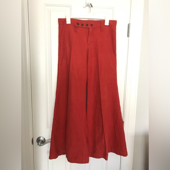 Vibrant, vintage Red Cotton denim wide legged pants - Picture 1 of 4